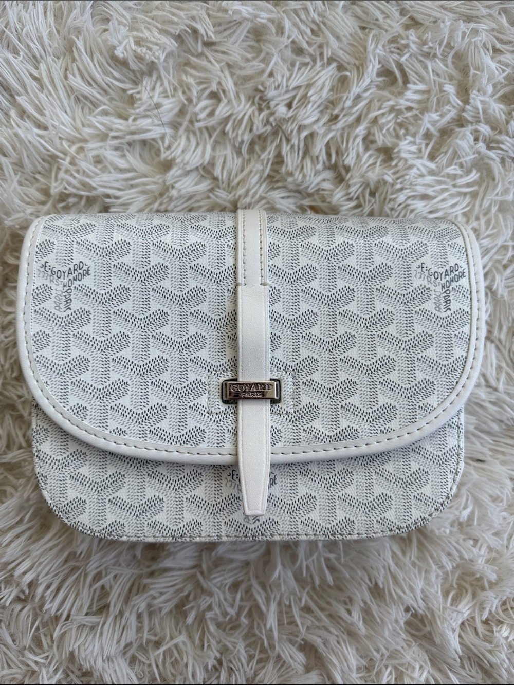 Belvedere PM White Goyardine Canvas Leather Messenger Clutch Bag